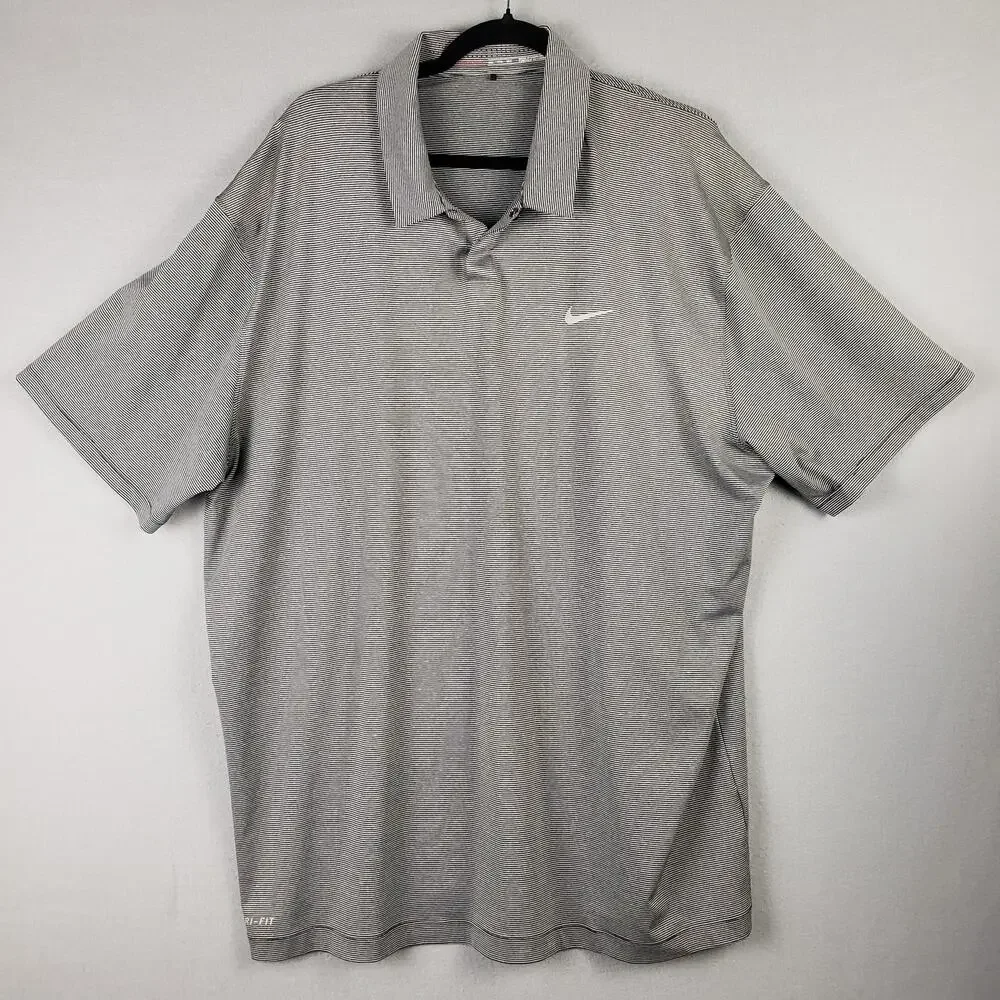 Nike Men's Size XXL Classic Golf Polo Gray Stripe Sporty Tiger Woods‎ Collection